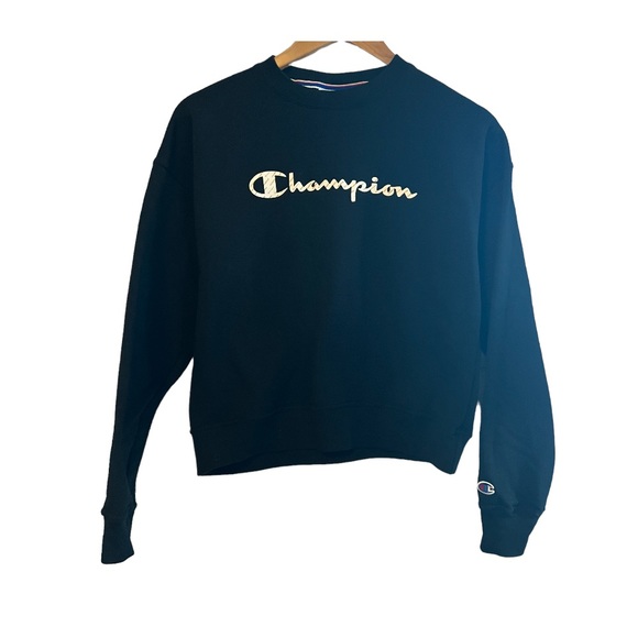 Champion Sweaters Champion Black Graphic Logo Fleece Pullover Size